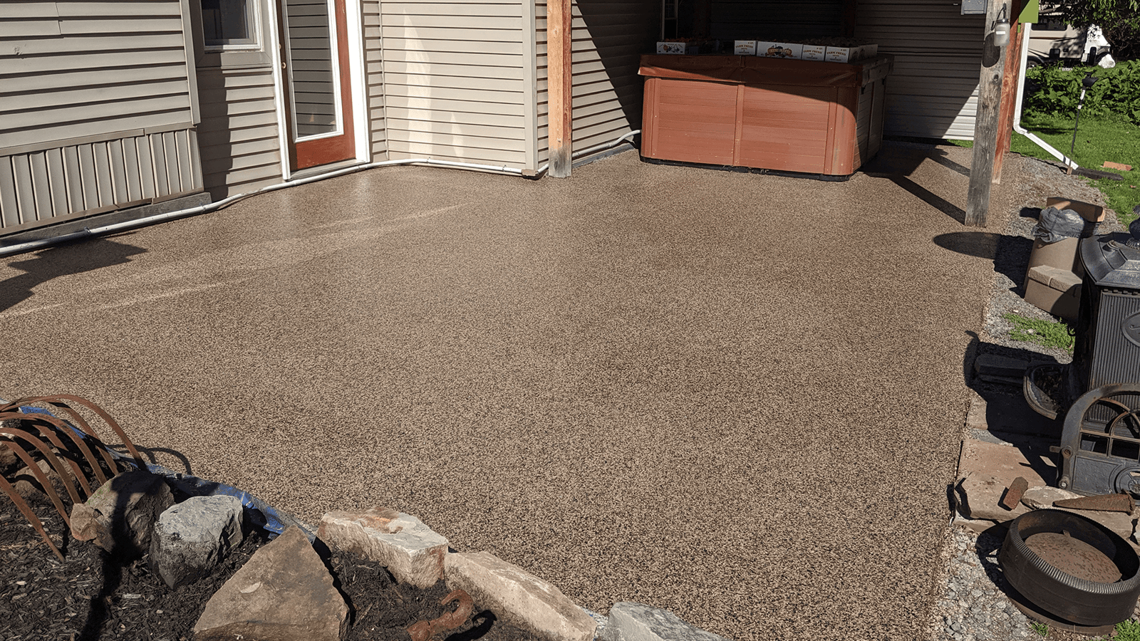 Patio floor coated in epoxy